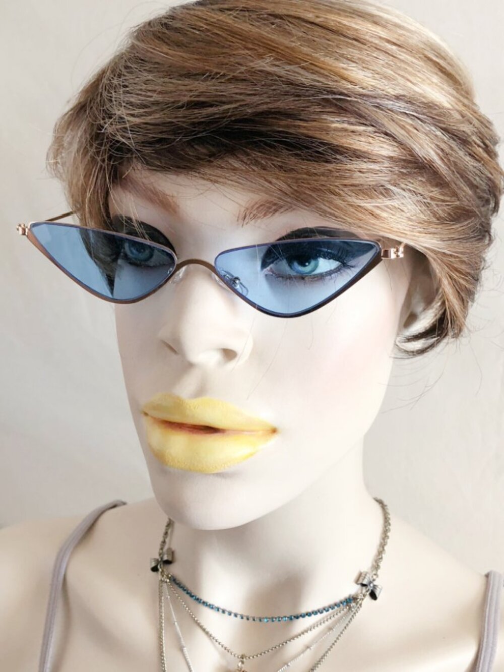 Blue Slim Chrome Cat Eye Sunglasses